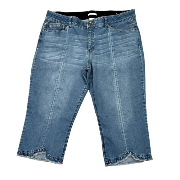 Westbound Denim Blue Jean Capri Pants Size 16 Pockets Stretch Raw Hem Zip-up - Picture 1 of 9